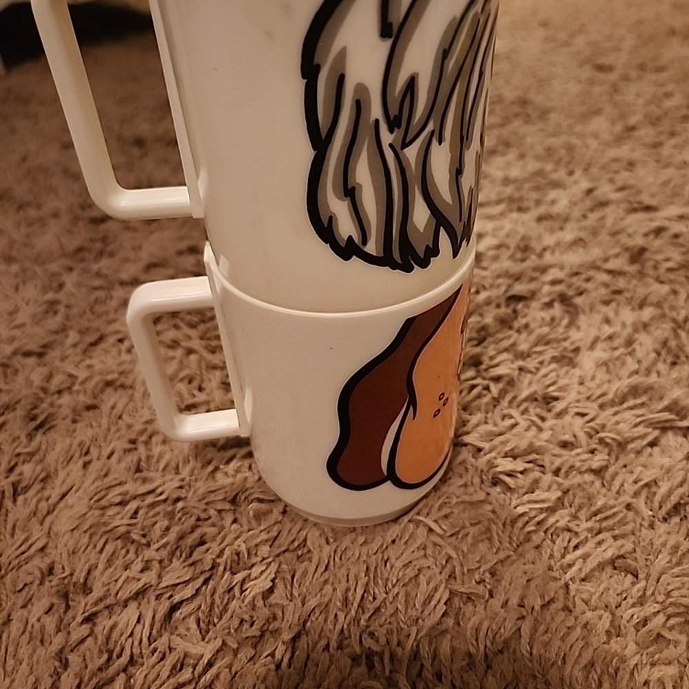RARE VTG DEKA Made in USA stackable Dog Mugs Hard Plastic